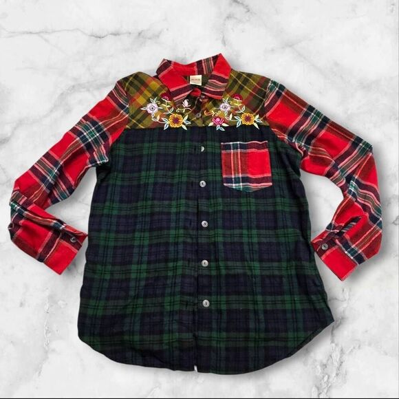 Blair Tops - Blair Plaid Floral Print Long Sleeve Flannel Size Medium